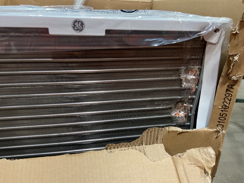 Photo 1 of ***MAJOR DAMAGE ***GE Window Air Conditioner 12,000 BTU for Rooms up to 550 sq ft., Wi-Fi Enabled, Energy-Efficient Cooling for Large Rooms, Easy Install Kit, Control Using Remote or Smartphone App, White