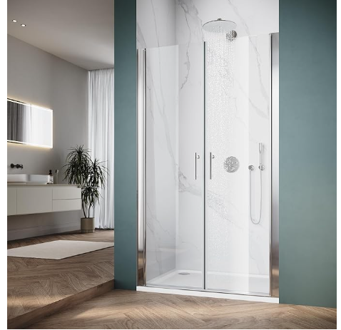 Photo 1 of ***PHOTO FOR ITEM REFERENCE *** ELEGANT Pivot Shower Door 44" W x 75" H, Semi-Frameless Shower Door, 1/4" Tempered Glass, Chrome Finish Shower Glass Door