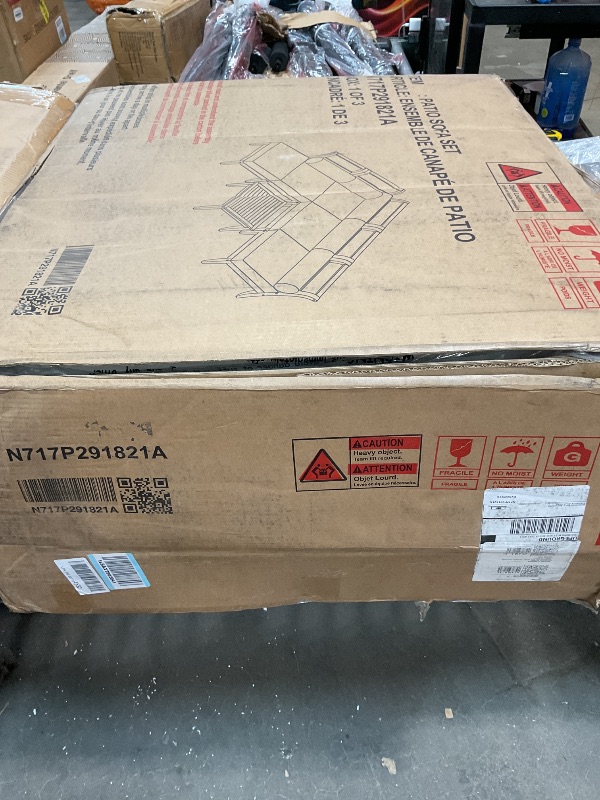 Photo 1 of ***PARTIAL SET/BOX 1 of 3 ONLY ***Merax 6 Pieces Patio Furniture Set, Outdoor L-Shaped Sectional Sofa Set with Coffee Table, Acacia Wood Conversation Seating & Cushions and Lumbar Pillows, for Garden, Poolside and Backyard, Teak+Beige