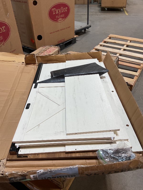 Photo 1 of ***FOR PARTS ONLY HAS DAMAGED PIECES*** Hzuaneri Cat Litter Box Enclosure with Cushion, Hidden Litter Box Furniture with Removable Dividers, Reversible Entrance Left or Right Side,Cat House, Rustic White and Brown CB84714X