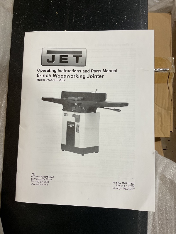 Photo 1 of ***TOP OF PLANER ONLY***JET Black 8-Inch Jointer, Helical Cutterhead, 2 HP, 230V 1Ph (Model JWJ-8HH-BLK)