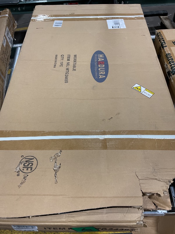 Photo 1 of **USED**HARDURA Stainless Steel Prep & Work Table 24 x 48 Inches NSF Heavy Duty Commercial with Backsplash and Two Undershelves, Galvanized Legs for Commercial Food Prep