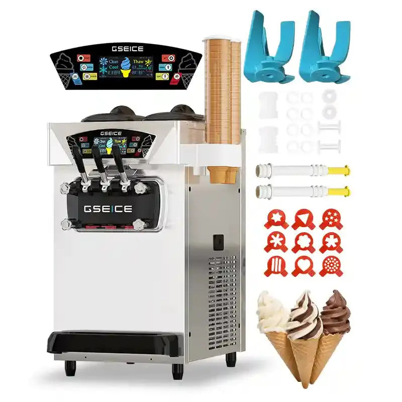 Photo 1 of ***MINOR SCRATCHES/MISSING ACCESSORIES/DIRT/***GSEICE BJK288S-Z 2500W Commercial Soft Ice Cream machine,6.8-8.4 Gal/H Yield, 2500W Countertop Soft Serve Machine w/ 2*2.1 Gal Hopper 0.53 Gal Cylinders LCD Panel Puffing Shortage Alarm, Frozen Yogurt ACAI Ma