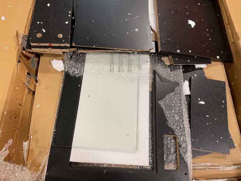 Photo 1 of ***USED/MISSING HARDWARE UNKNOWN/MINOR CHIPS IN WOOD***Pamapic Glass Top Vanity Desk with Mirror and Lights, 11 Drawers Makeup Vanity with Charging Station and Chair, Golden Handles Dressing Table, 3 Lighting Modes Makeup Table, White