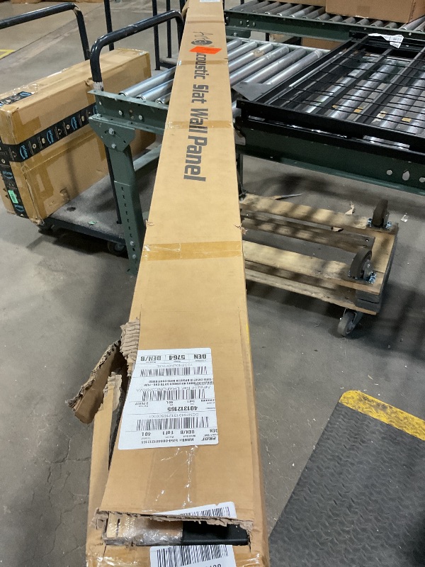 Photo 1 of ***UNKNOWN DAMAGES*** Art3d Slat Wood Wall Paneling for Interior and Ceiling Decoration - Pack of 4pcs + 1pc End-Trim, Size 108 x 5.7in.- Smoked Oak