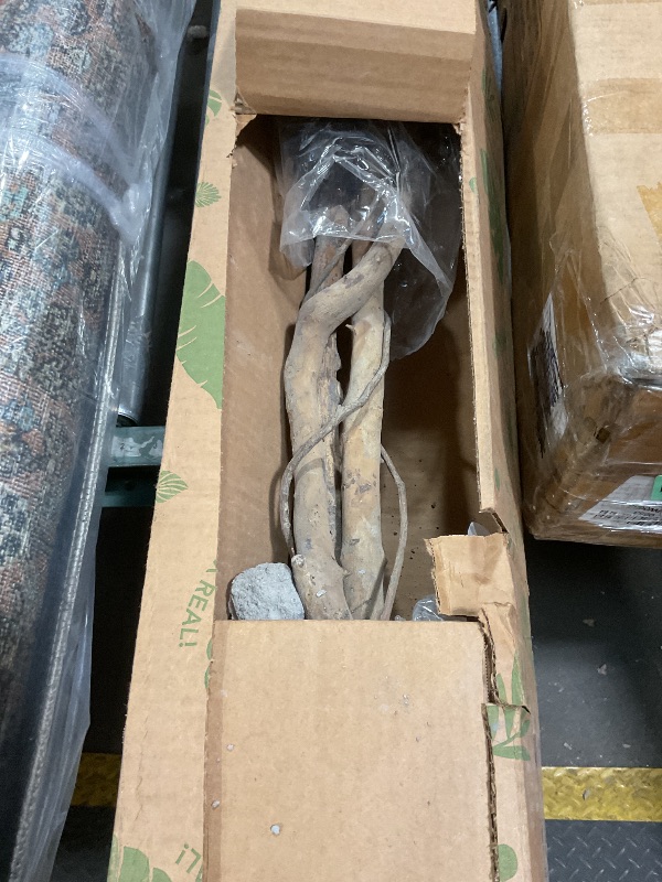 Photo 1 of ***CONCRETE POTTING BASE IS BROKEN INTO PIECES/ CAUTION OPENING**** Nearly Natural 6ft Triple Trunk Artificial Ficus Tree with Natural Wood Trunks, Fake Tree for Indoor Home Décor, Faux Ficus Tree with Black Nursery Pot