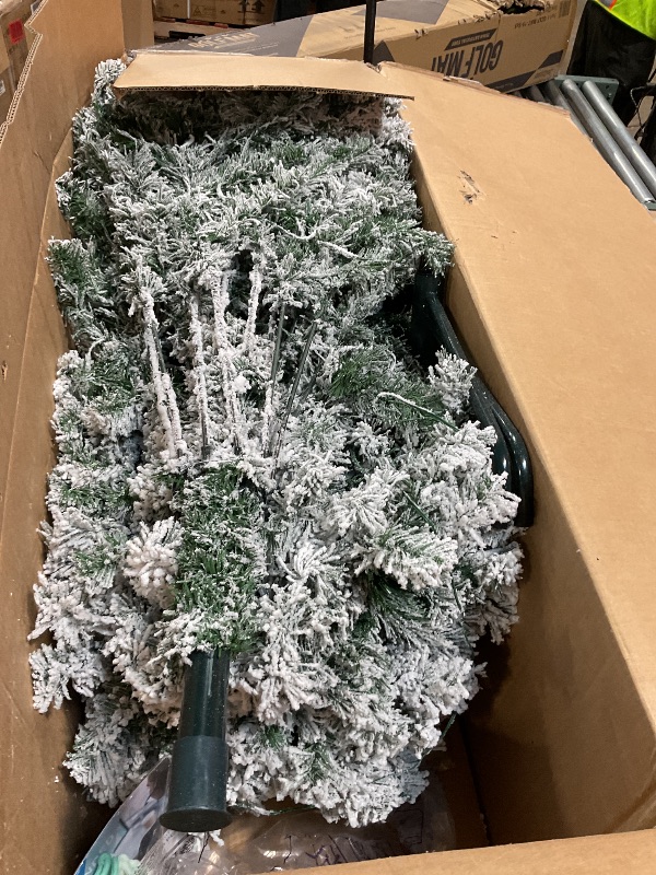 Photo 1 of 9 ft Christmas Tree, Christmas Decorations with 900 Lights, Pre-lit Artificial Christmas Tree with 1800 Snowy White PVC Branches, Flodable Metal Stand?Easy Assembly