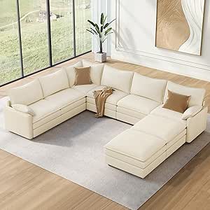 Photo 1 of ***TWO SEATER SECTION ONLY***Vesgantti Large Modular Sectional Sofa, Big Comfy Cloud Couch with Ottoman Deep Seat Chenille Cloud Sofa, 8 Seater Large Sectional Couches for Living Room, Bedroom and Apartment, Beige Modular sectional sofa, cloud lita- doubl