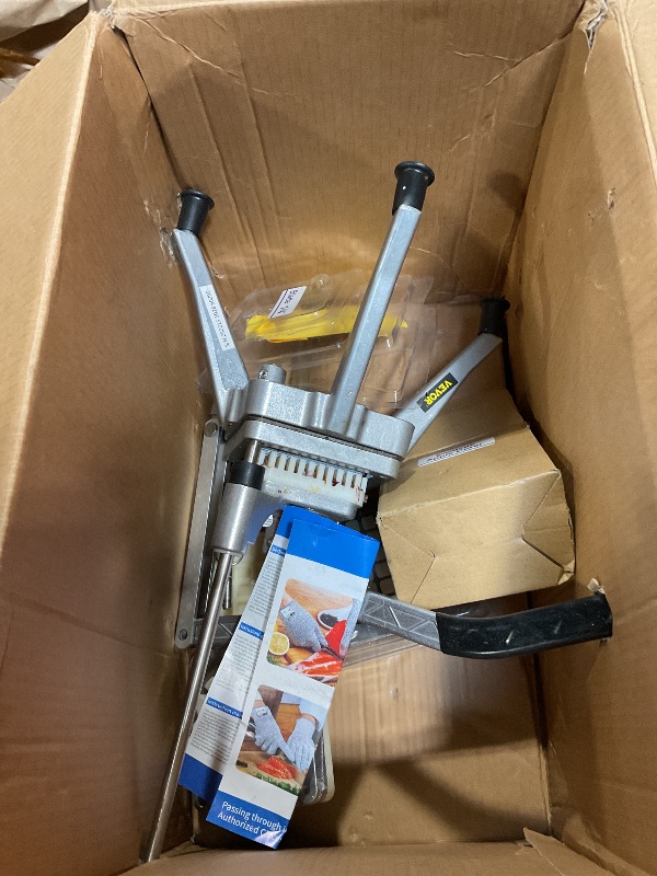Photo 1 of ***USED, DIRTY ***VEVOR Commercial Vegetable Chopper w/ 4 Replacement Blades, Stainless Steel French Fry Cutter Potato Dicer & Fruit Slicer for Restaurants & Home Kitchen
