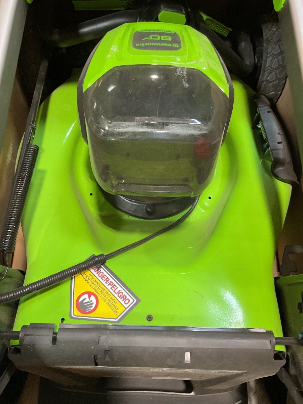 Photo 1 of ****MSSING BAG & USED****Greenworks 80V 21" Cordless Push Lawn Mower – Brushless Motor, LED Lights, 4.0Ah Battery & Rapid Charger (75+ Compatible Tools)