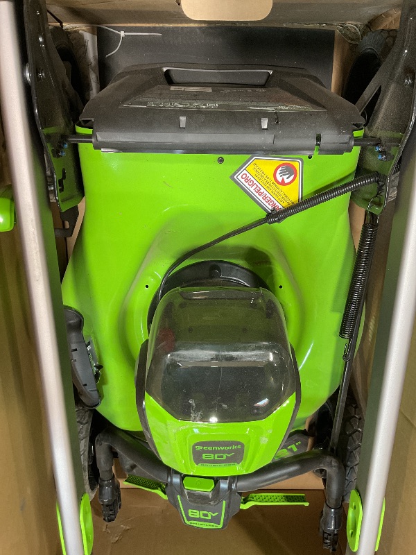 Photo 1 of ****MSSING BAG & USED****Greenworks 80V 21" Cordless Push Lawn Mower – Brushless Motor, LED Lights, 4.0Ah Battery & Rapid Charger (75+ Compatible Tools)