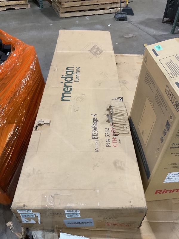 Photo 1 of **DAMAGED CORNER SEEN IN PHOTO**Meridian Furniture B1234Beige-K Blair Collection Modern | Contemporary King Bed with Beige Interwoven Polyester Fabric with Weave, Solid Wood Inner Frame, 101" W x 98.25" D x 42.5" H, Beige, King