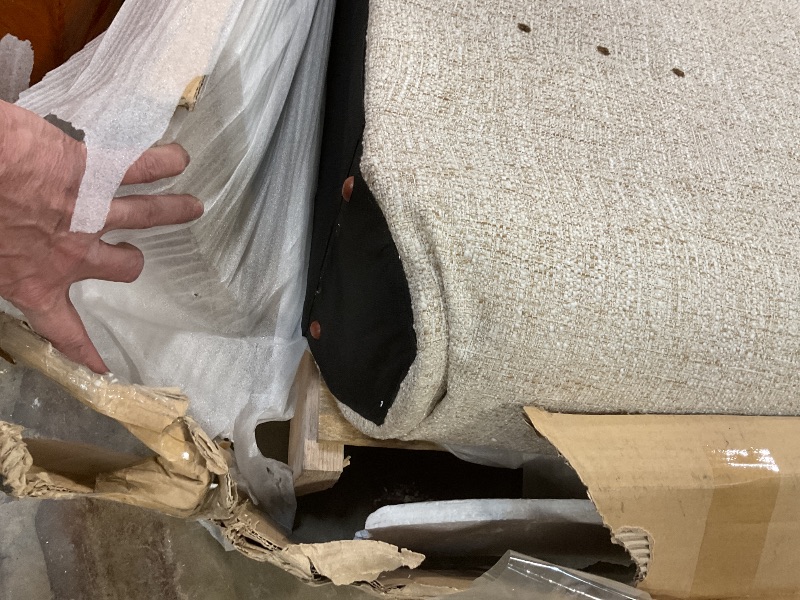 Photo 1 of **DAMAGED CORNER SEEN IN PHOTO**Meridian Furniture B1234Beige-K Blair Collection Modern | Contemporary King Bed with Beige Interwoven Polyester Fabric with Weave, Solid Wood Inner Frame, 101" W x 98.25" D x 42.5" H, Beige, King