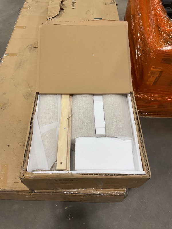 Photo 1 of **DAMAGED CORNER SEEN IN PHOTO**Meridian Furniture B1234Beige-K Blair Collection Modern | Contemporary King Bed with Beige Interwoven Polyester Fabric with Weave, Solid Wood Inner Frame, 101" W x 98.25" D x 42.5" H, Beige, King