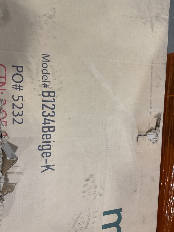 Photo 1 of **DAMAGED CORNER SEEN IN PHOTO**Meridian Furniture B1234Beige-K Blair Collection Modern | Contemporary King Bed with Beige Interwoven Polyester Fabric with Weave, Solid Wood Inner Frame, 101" W x 98.25" D x 42.5" H, Beige, King