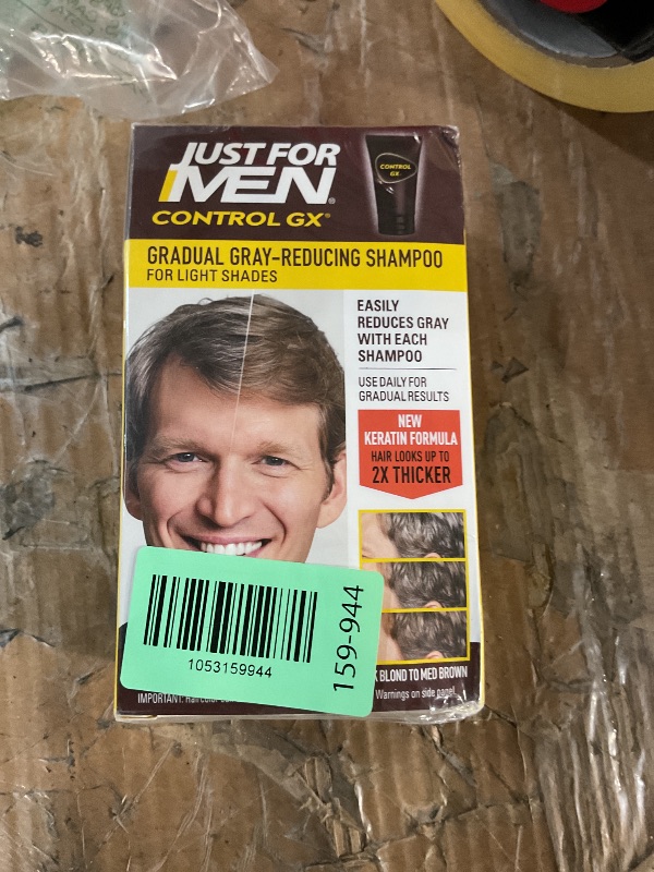 Photo 1 of * factory sealed *
SHAMPOO Just for Men Control GX Grey Reducing for Lighter Shades of Hair, Blonde to Medium Brown, Gradual Hair Color with Keratin, 4 Fl Oz - Pack of 1 (Packaging May Vary)