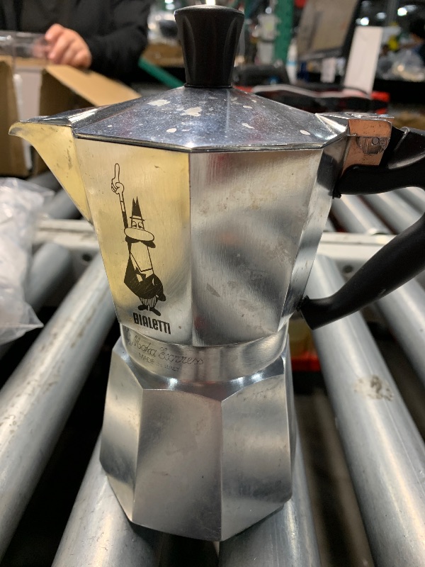 Photo 1 of (used)(see all images) Bialetti - Moka Espress: Iconic Stovetop Espresso Maker, Makes Real Italian Coffee, Moka Pot 6 Cups (9.1 Oz), Aluminium, Silver