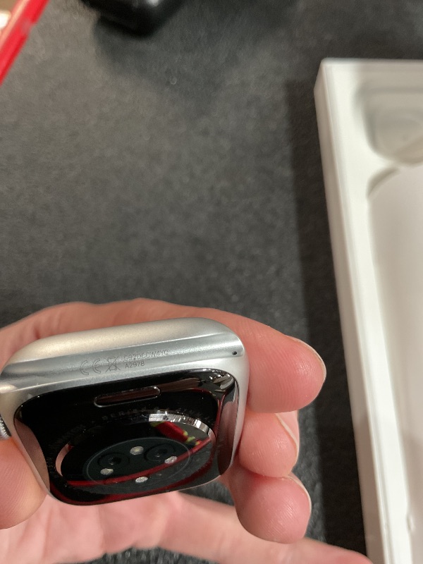 Photo 1 of **PARTS ONLY-ACCOUNT LOCKED**
Apple Watch Series 9 [GPS 41mm] Smartwatch with Silver Aluminum Case with Winter Blue Sport Loop One Size. Fitness Tracker, ECG Apps, Always-On Retina Display, Carbon Neutral