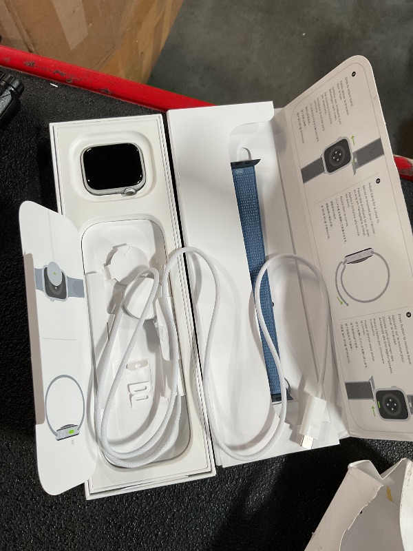 Photo 1 of **PARTS ONLY-ACCOUNT LOCKED**
Apple Watch Series 9 [GPS 41mm] Smartwatch with Silver Aluminum Case with Winter Blue Sport Loop One Size. Fitness Tracker, ECG Apps, Always-On Retina Display, Carbon Neutral