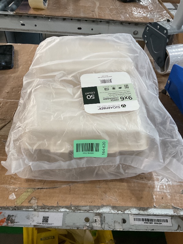 Photo 1 of [50 COUNT]Harvest Pack PFAS FREE 9 X 6" Compostable Clamshell Food Containers, Heavy-Duty Hinged Container, Disposable Bagasse Eco-Friendly Natural Takeout to go Box, Made from Sugarcane Plant