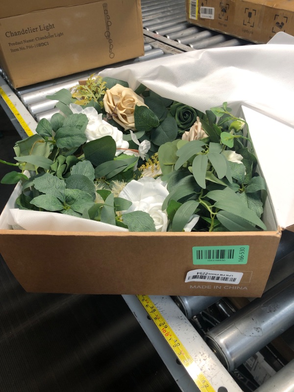 Photo 1 of **MISSING FLOWERS IN CENTER**Ling's Moment Summer Green Flower Garland - 6FT Eucalyptus & Rose - Sweetheart Table Decor for Wedding Reception, Artificial Floral Garland for Mantle, Christmas Decoration, Emerald & Tawny Beige