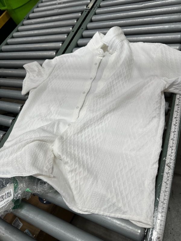 Photo 1 of ** PARTIAL SET ** GORGLITTER Men's 2 Piece Outfits Waffle Knit Button Down Shirt Top and Shorts Set White XX-Large