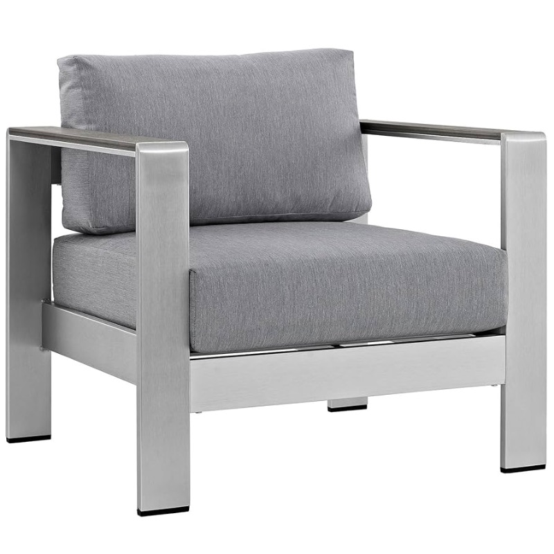 Photo 1 of ***STOCK PHOTO FOR REFERENCE ONLY*** Modway Shore Aluminum Outdoor Patio Armchair in Silver Gray