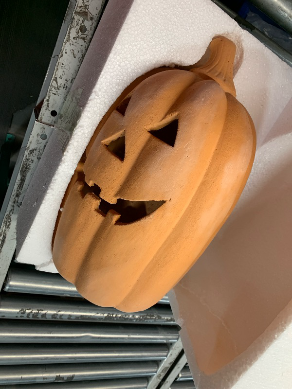 Photo 1 of (only one) (please see all images) Fall Decor - Halloween Decorations - Handmade Terracotta Pumpkin Jack O' Lantern Outdoor Indoor -
