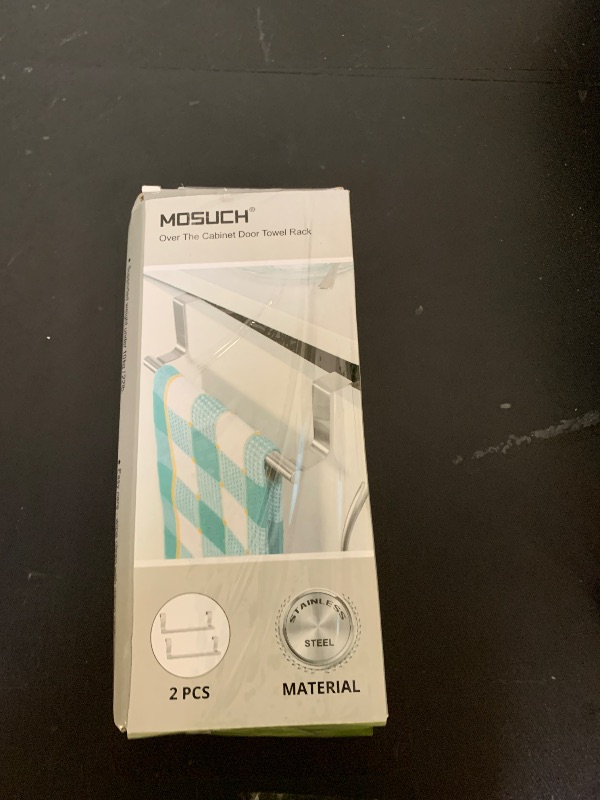 Photo 1 of Mosuch Stainless Steel Over Door Towel Rack Bar Holders for Universal Fit on Over Cabinet Cupboard Doors 2 Pack (Sliver)