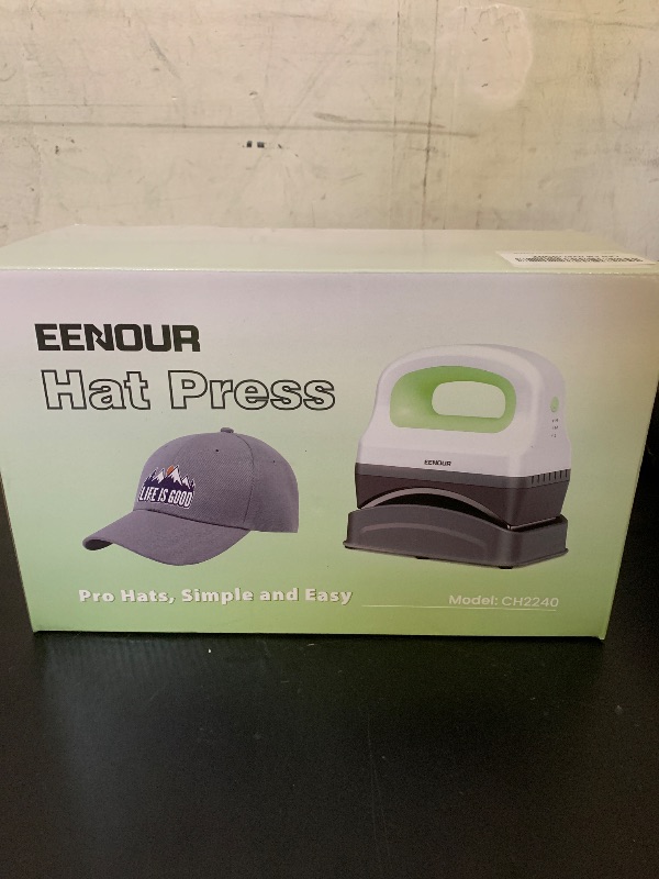 Photo 1 of EENOUR Hat Press Machine, Mini Heat Press for Caps with 3 Heating Levels & Auto-Off, Handheld Cap Easy Press with 3"×5.5" Arched Heating Plate for 6-8 Hat Size, 19-26 Girth