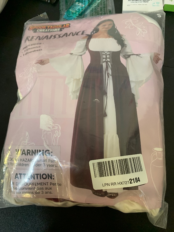 Photo 1 of Spooktacular Creations Renaissance Costume Women, Medieval Burgundy Chemise Ren Faire Dress Irish Overdress, Renaissance Corset with Trumpet Sleeve for Halloween Cosplay Wedding Themed Parties-S