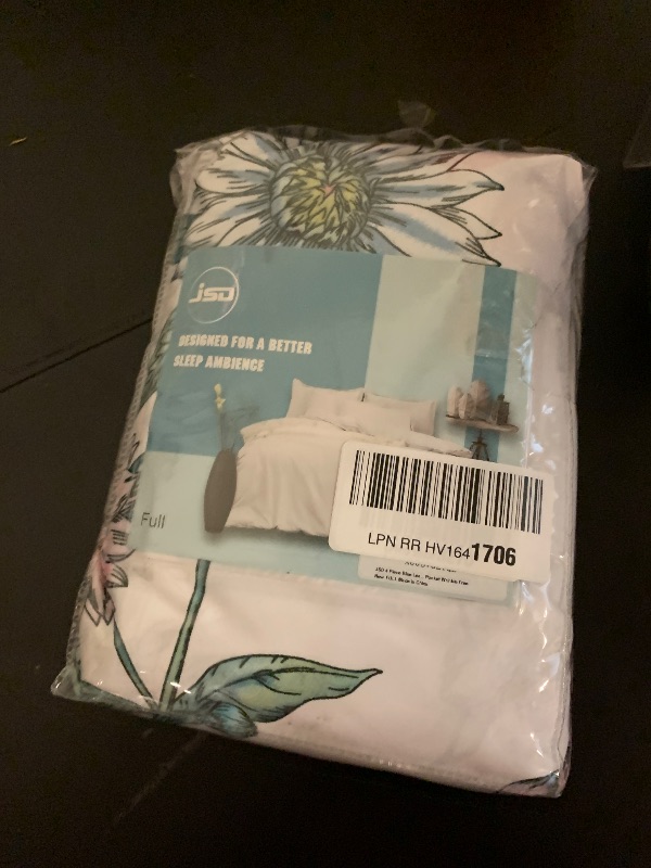 Photo 1 of JSD White Blue Floral Printed Sheet Set Full Size, 4 Piece Botanical Microfiber Sheets Extra Deep Pocket