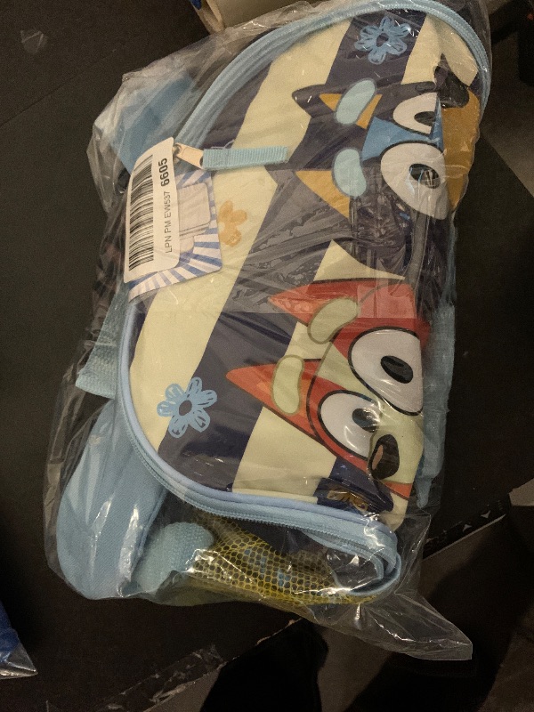 Photo 1 of Bluey Backpack and Lunch Box Set - Bundle with 15" Bag, Lunch Box, Bottle, Stickers, More | Bluey & Bingo School Supplies (Multicolor Blue White Stripes)