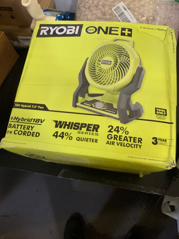 Photo 1 of RYOBI RF18-0 18V ONE+ Cordless 3-Speed Whisper Fan (Bare Tool), Hyper Green https://a.co/d/a6tWa4O