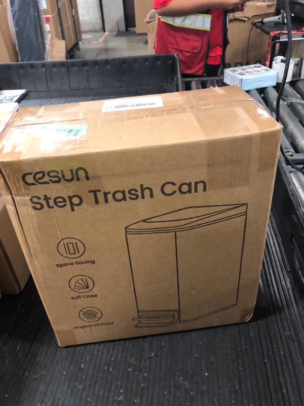 Photo 1 of Cesun Small Bathroom Trash Can with Lid Soft Close, Step Pedal, 6 Liter / 1.6 Gallon Stainless Steel Slim Garbage Can for Bedroom, Diaper Waste Basket with Removable Inner Bucket (White)
