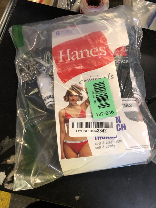 Photo 1 of Hanes Women's Originals Thong Panties, Breathable Stretch Cotton Underwear, Assorted, 6-Pack, Basic Color Mix, Small