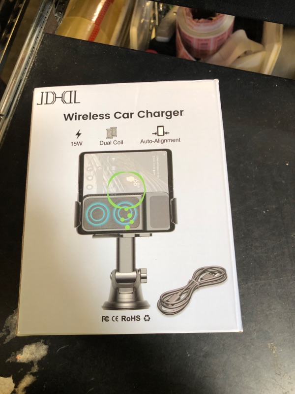 Photo 1 of Wireless Car Charger Mount, 15W Dual Coil Rotatable Car Phone Holder Wireless Charger for Samsung Galaxy Z Fold 7/6/5/4/3/2, Z Flip, S25/S24/S23/S22 Series and iPhone, Car Charger Included