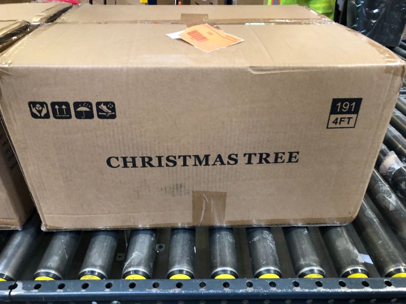Photo 1 of 4 FT Snow Flocked Christmas Tree with 455 PE&PVC Mixed Branch Tips,Unlit Artificial Skinny Pencil Christmas Tree with 19 Pine Cones,Hinged Premium Xmas Slim Fir Trees for Home,Office,Party Decoration