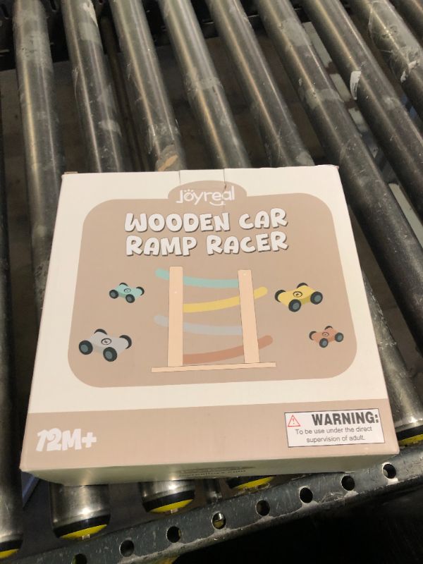 Photo 1 of Joyreal Montessori Toys for 1 2 Year Old Boys and Girls - Soft Color Wooden Car Ramp Race Track Set with 4 Mini Cars & Garage - Christmas Birthday Gifts for Toddlers 1-3 Year Old