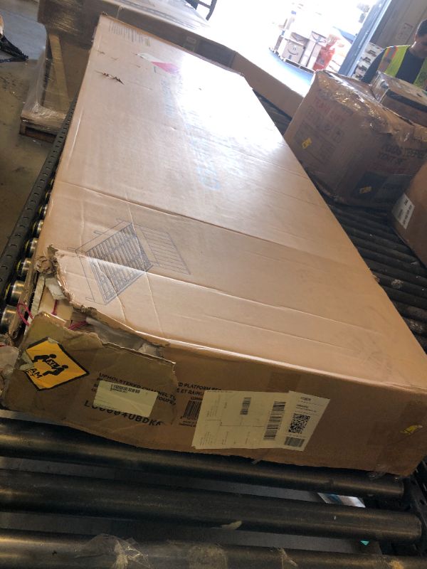 Photo 1 of Lucid King Bedframe with Vertical Channeled Headboard — Upholstered Platform Bed — Easy Assembly — King Size — No Box Spring Needed — Pearl Color