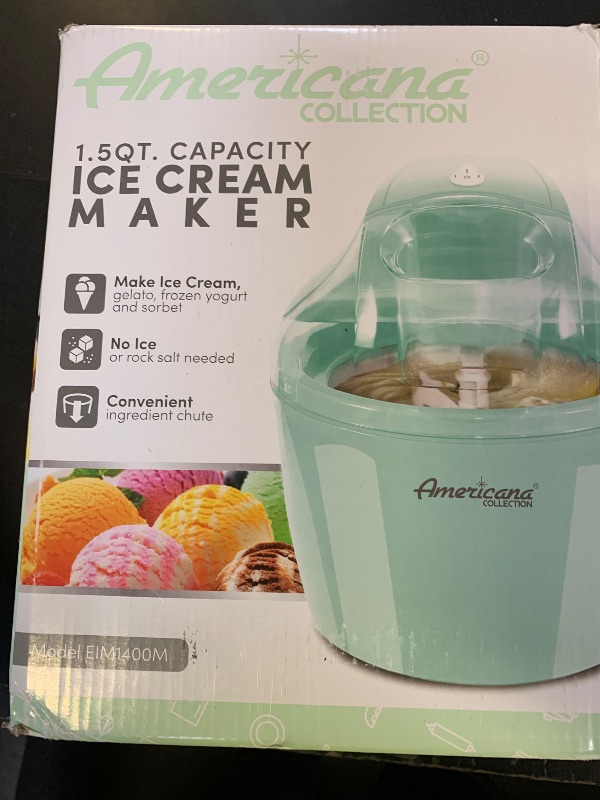 Photo 1 of Americana EIM-1400M 1.5 Qt Freezer Bowl Automatic Easy Homemade Electric Ice Cream Maker, Ingredient Chute, On/Off Switch, No Salt Needed, Creamy Ice Cream, Gelato, Frozen Yogurt, Sorbet, Recipe Book