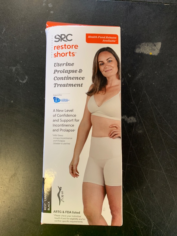 Photo 1 of SRC Women's Compression Support Shorts (Orthotic/Brace) for Pelvic Floor Support, Reusable & Washable, for Treating Bladder and/or Uterine Prolapse and Stress Urinary Incontinence, Large, Black