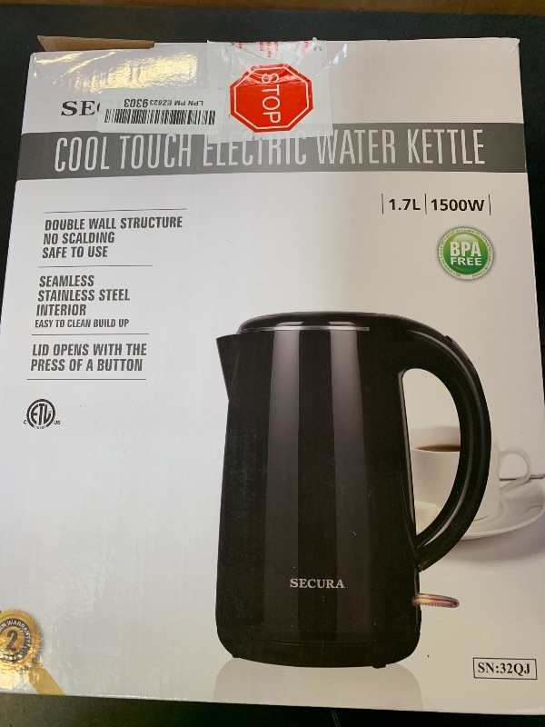 Photo 1 of Secura Original Stainless Steel Double Wall Electric Water Kettle 1.8 Quart with Auto Shut-Off & Boil-Dry Protection, Black Onyx SWK-1701DA/HB-3227B