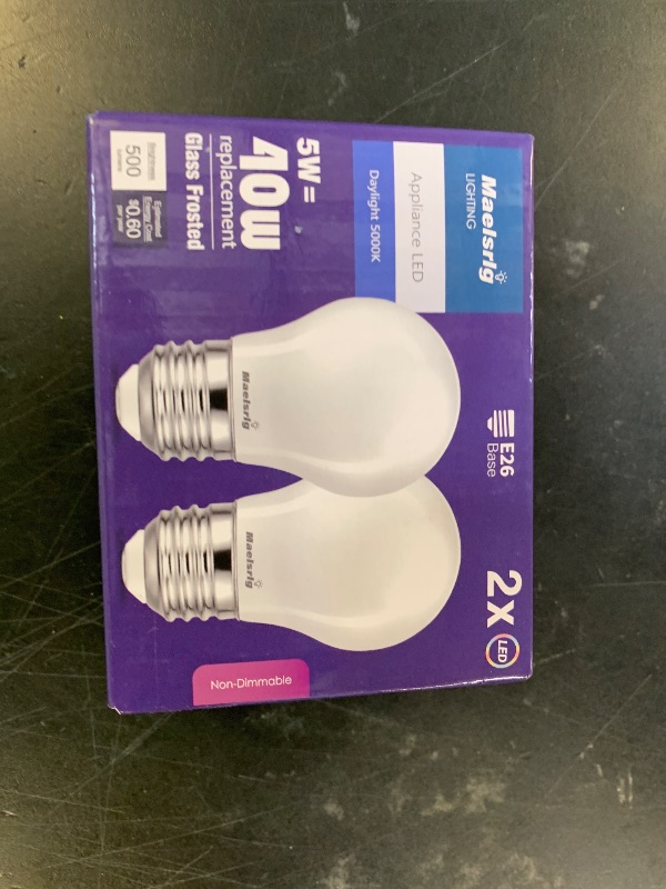 Photo 1 of LED Appliance Bulb, 40W Equivalent, Range Hood Light Bulbs, Daylight White 5000K, 5W 500 Lumens, Non-Dimmable, E26 Base, Refrigerator Light Bulb, A15 Frosted, Pack of 2, Freezer Fridge Light Bulb