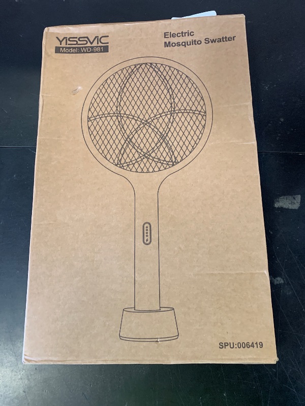 Photo 1 of YISSVIC Electric Fly Swatter 4000V Bug Zapper Racket Dual Modes Mosquito Killer with Purple Mosquito Light Rechargeable for Indoor Home Office Backyard Patio Camping (Black-1 Pack)