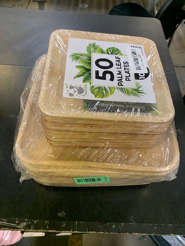 Photo 1 of Palm Leaf Plate Bamboo Paper Plates Disposable 10 Inch & 7 Inch Bulk Party Pack Eco Compostable Biodegradable Wooden Plate Best Alternative To Plastic Paper Plates (50 pc)