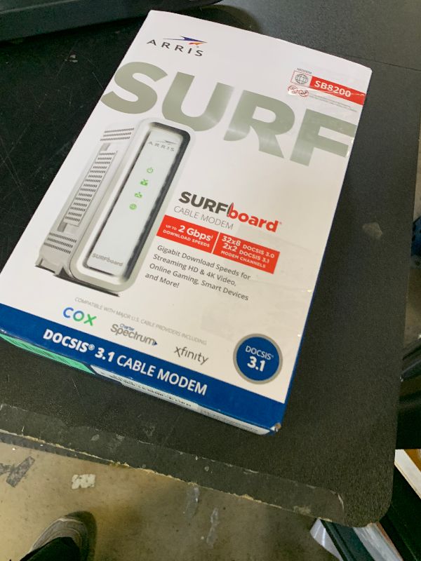 Photo 1 of ARRIS (SB8200) - Cable Modem - Fast DOCSIS 3.1 32x8 Gigabit Cable Modem , Approved for Comcast Xfinity, Cox, Charter Spectrum, & more | 1 Gbps Max Internet Speed, 4 OFDM Channels - (No Built-in Wifi)