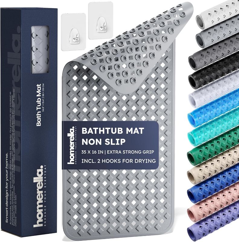 Photo 1 of homerella® Bathtub Mat Non Slip 35x16, Incl. Hooks for Drying, Extra Long, 100% BPA Free, Shower Mat Non Slip Anti Mold, Machine Washable, Shower Mats for Inside Shower Mildew Resistant