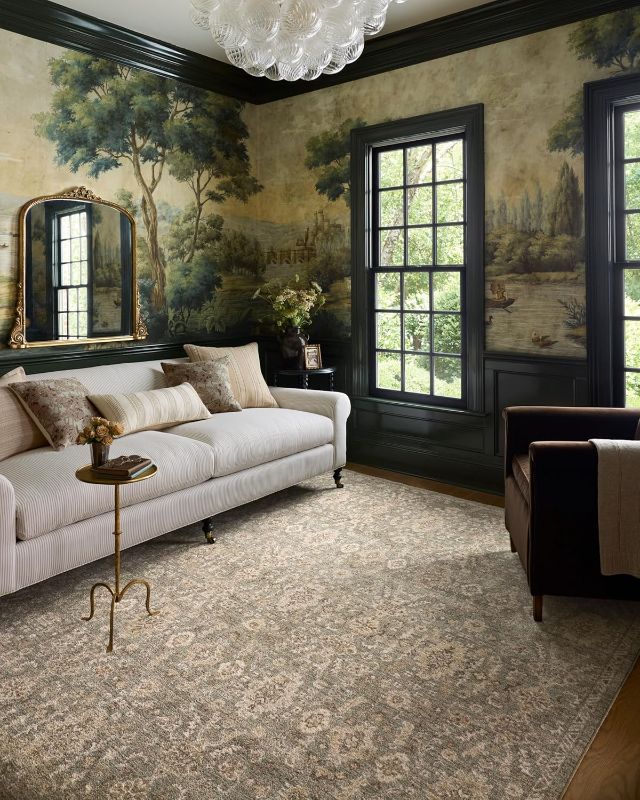 Photo 1 of Loloi Chris Loves Julia Palma Collection PLM-03 Lagoon/Natural 5'-3" x 7'-6" Area Rug Vintage Style Boho Living Room Bedroom Carpet