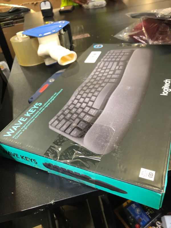 Photo 1 of Logitech Wave Keys Wireless Ergonomic Keyboard with Cushioned Palm Rest, Comfortable Natural Typing, Easy-Switch, Bluetooth, Logi Bolt Receiver, for Multi-OS, Windows/Mac - Graphite